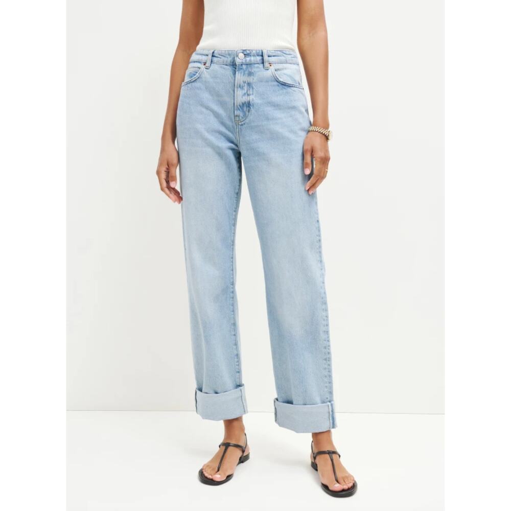 Reformation Preston Baggy High Rise Cuffed Lovell Blue Straight Jeans Women's 26 - Picture 3 of 11